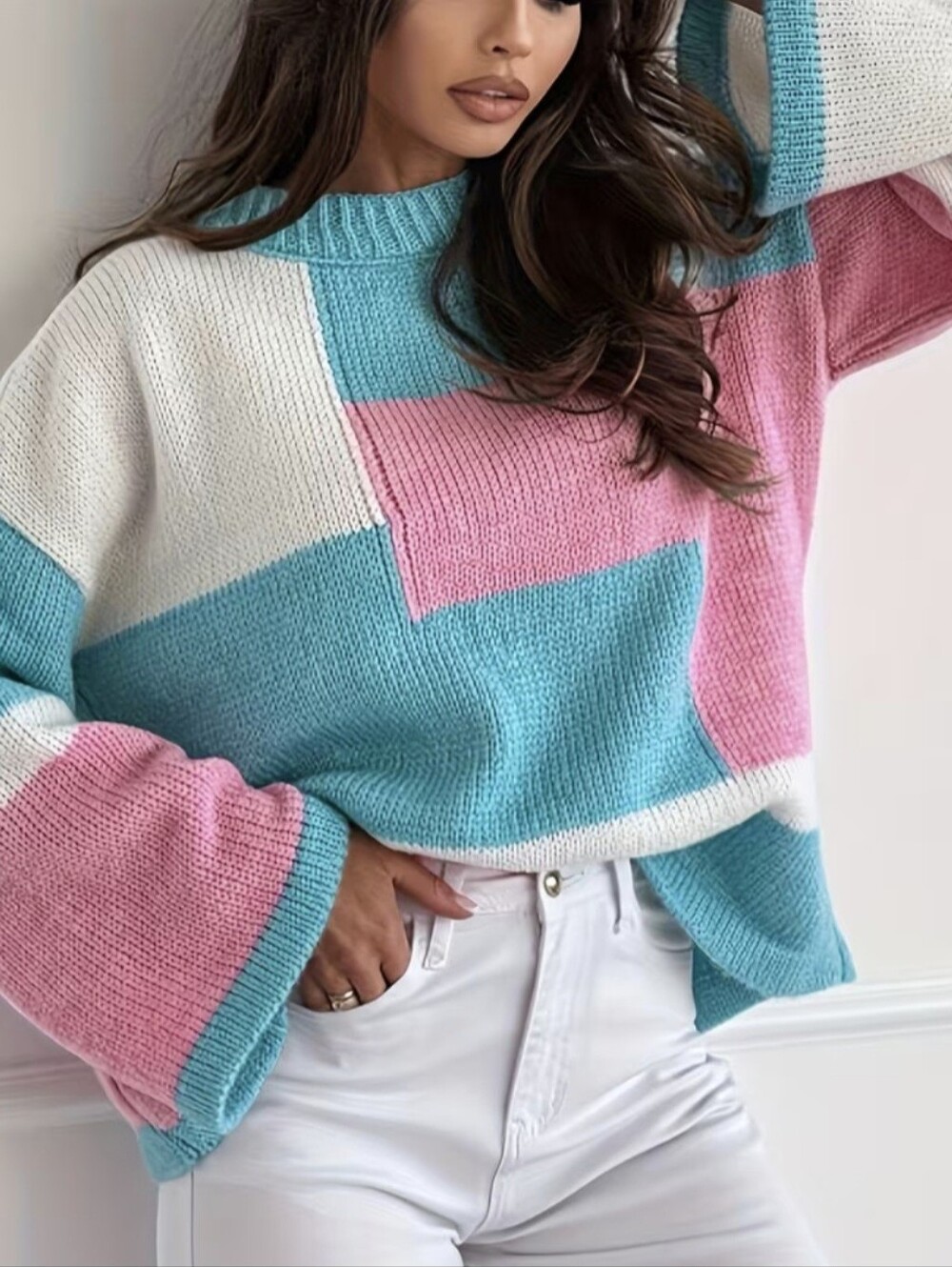 New Fashion Elegant Women's Color Block Patchwork Four-Season Commuter Pullover